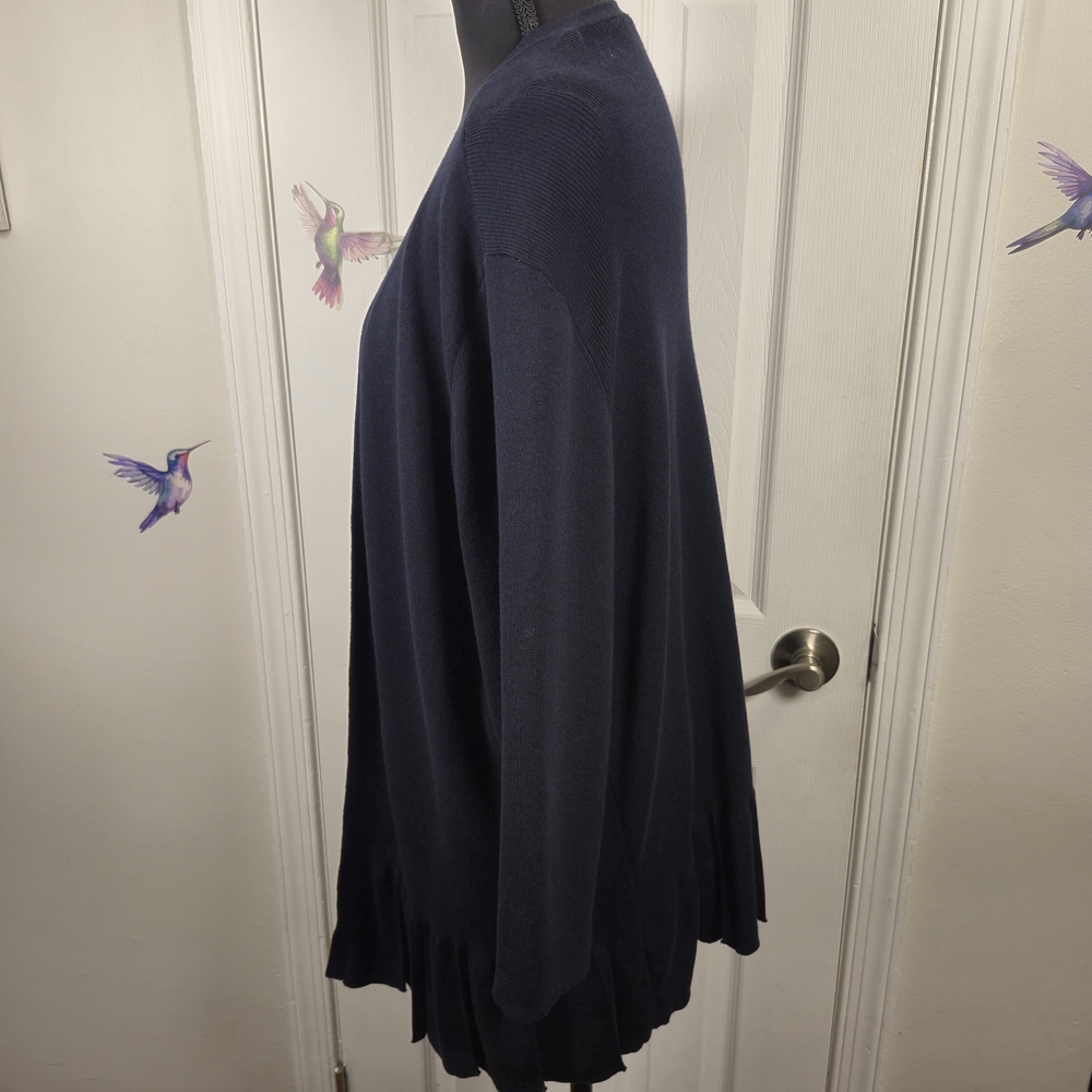 TALBOTS WOMAN 2X Navy Blue Ribbed Ruffle Hem Open Cardigan Tunic Plus Size - Picture 4 of 7
